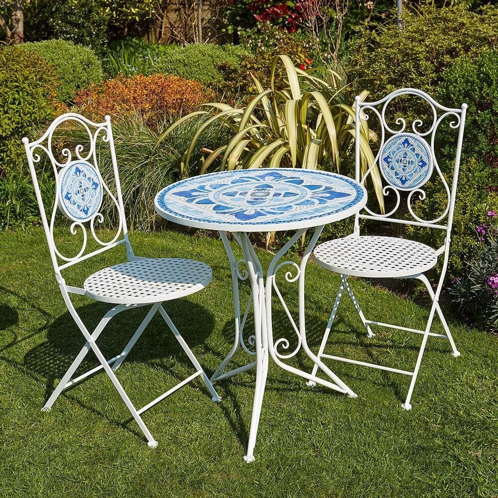 Mosaic Blue & Bistro Table & Folding Chair Set