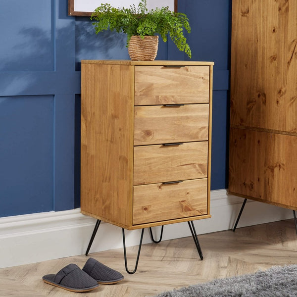 Acadia Solid Pine & Metal Narrow Chest of 4 Drawers