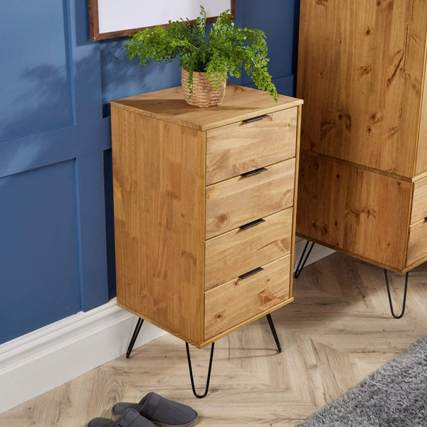 Acadia Solid Pine & Metal Narrow Chest of 4 Drawers