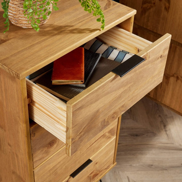 Acadia Solid Pine & Metal Narrow Chest of 4 Drawers