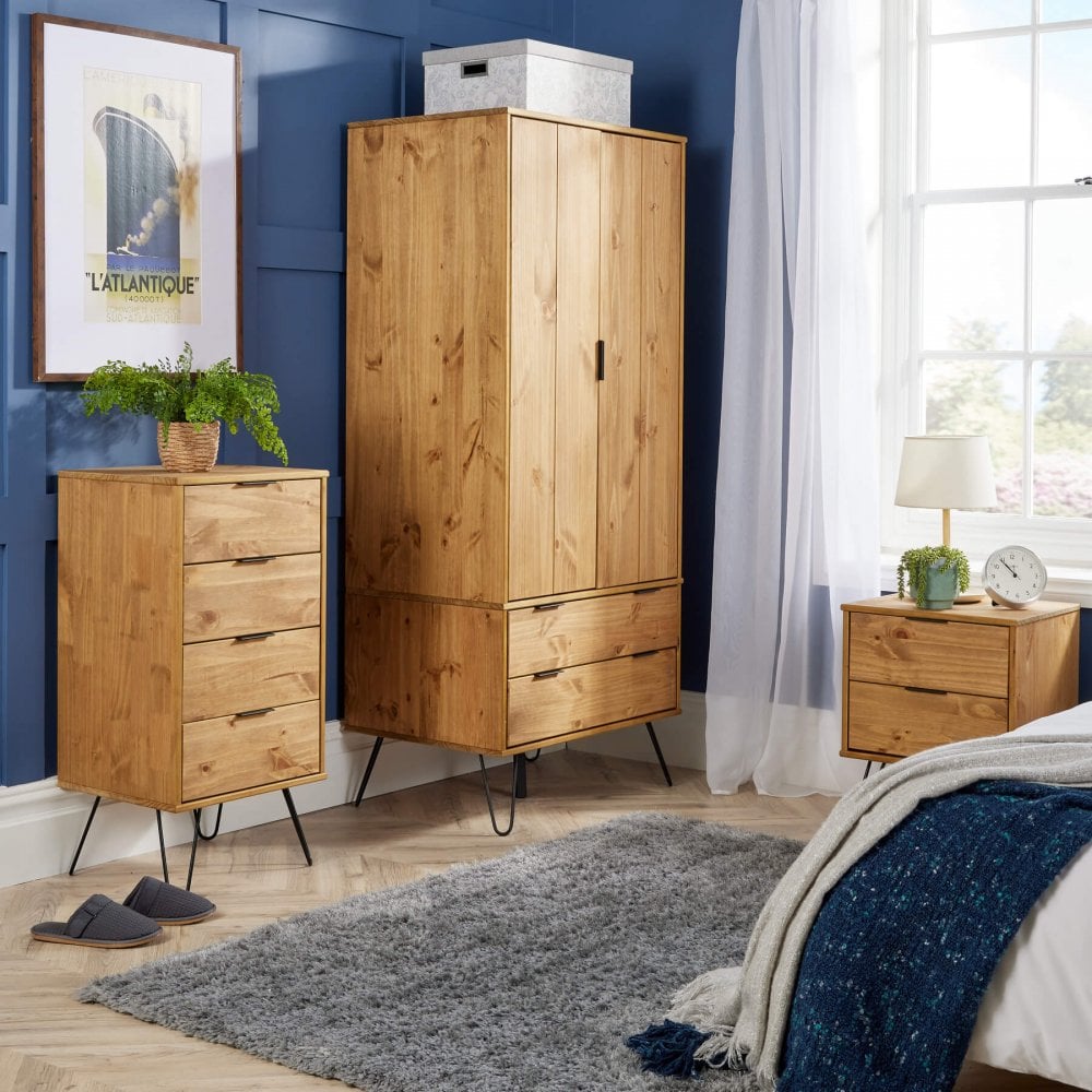 Acadia Solid Pine & Metal Narrow Chest of 4 Drawers