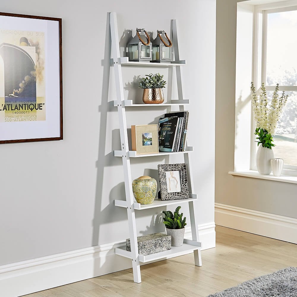5 Tier Leaning Wooden Ladder Storage Shelf