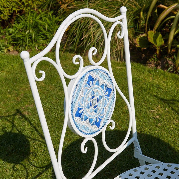 Fenton Mosaic Blue & White Bistro Table & Folding Chair Set