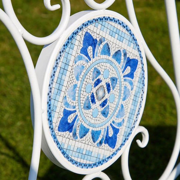 Fenton Mosaic Blue & White Bistro Table & Folding Chair Set