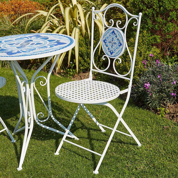 Fenton Mosaic Blue & White Bistro Table & Folding Chair Set