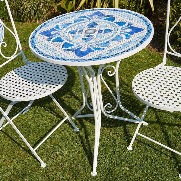 Fenton Mosaic Blue & White Bistro Table & Folding Chair Set