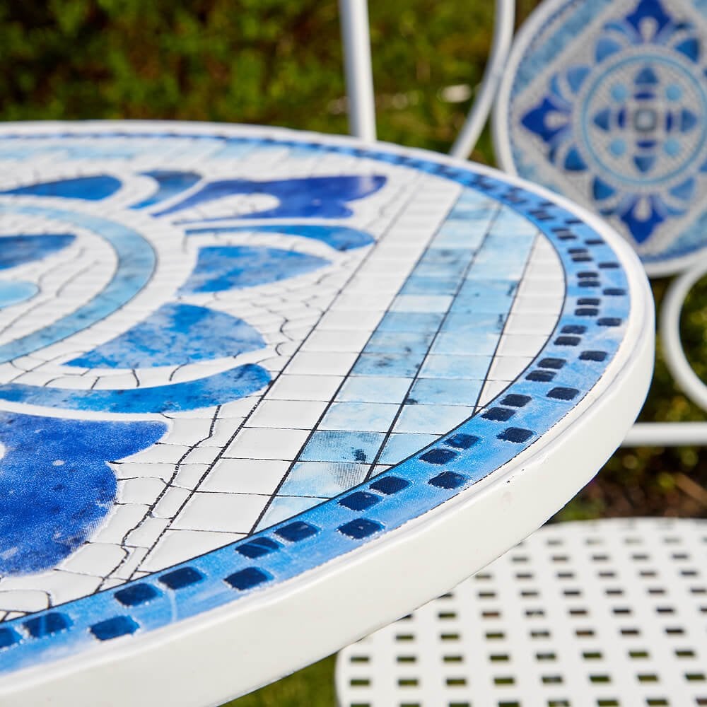 Fenton Mosaic Blue & White Bistro Table & Folding Chair Set