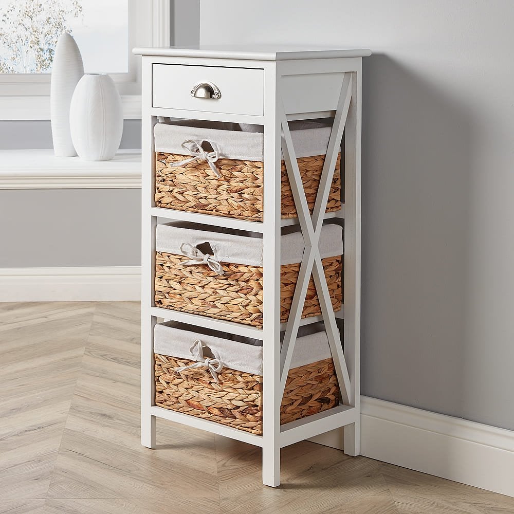 Dartmouth Tower Drawers with 3 Wicker Baskets