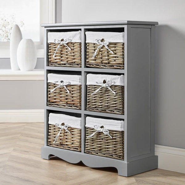 Lichfield 6 Wicker Basket Storage Drawers