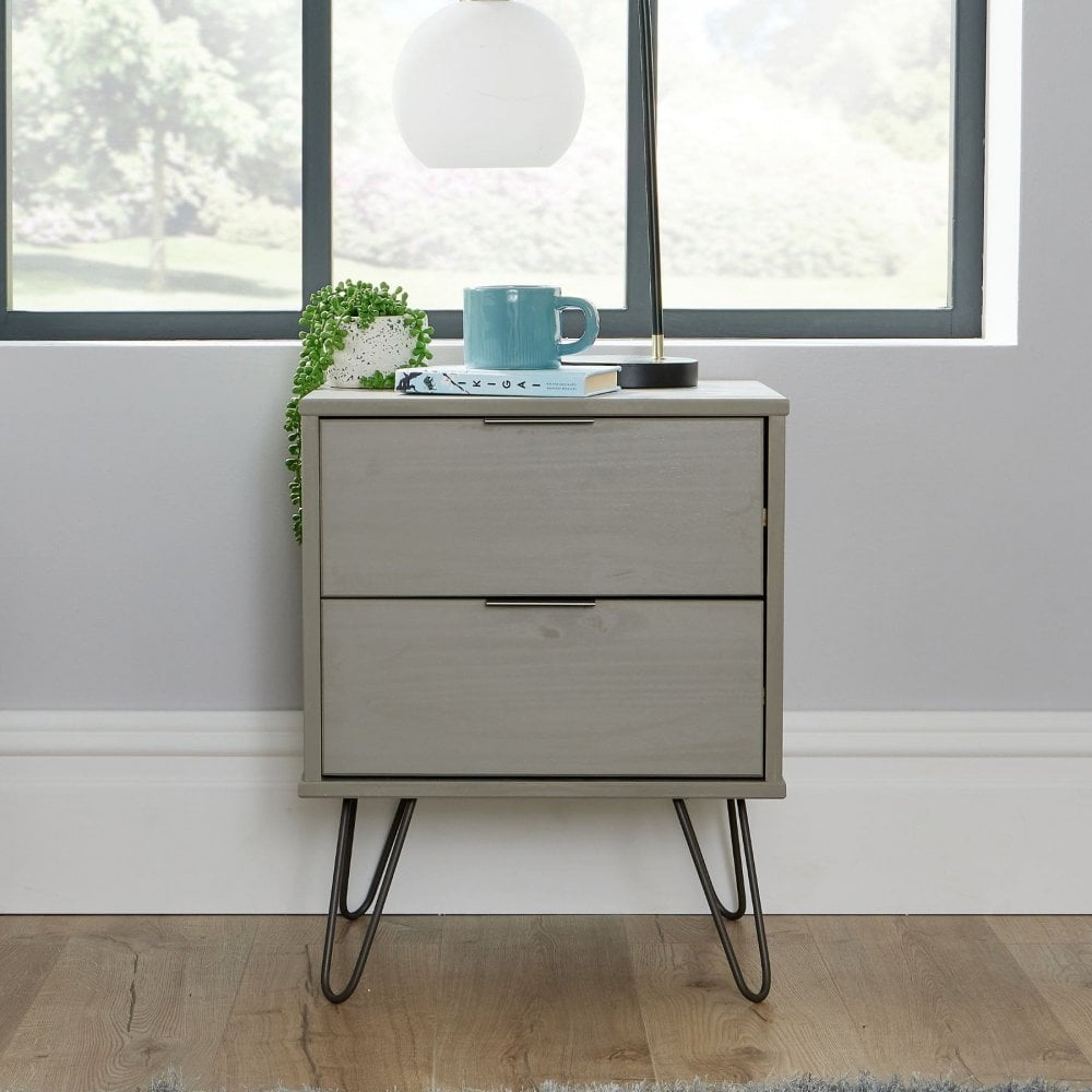 Acadia Solid Pine & Metal 2 Drawer Bedside