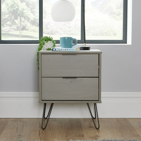 Acadia Solid Pine & Metal 2 Drawer Bedside