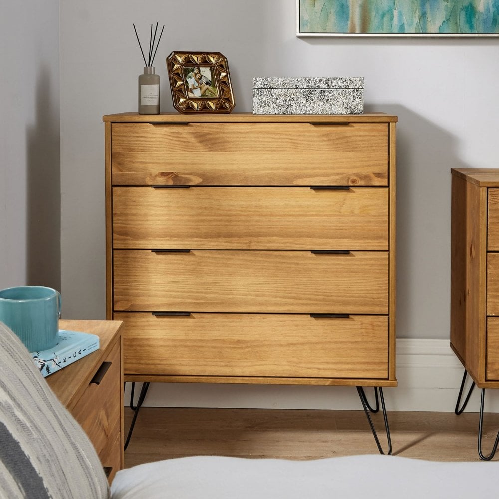 Acadia Solid Pine & Metal Chest of 4 Drawers