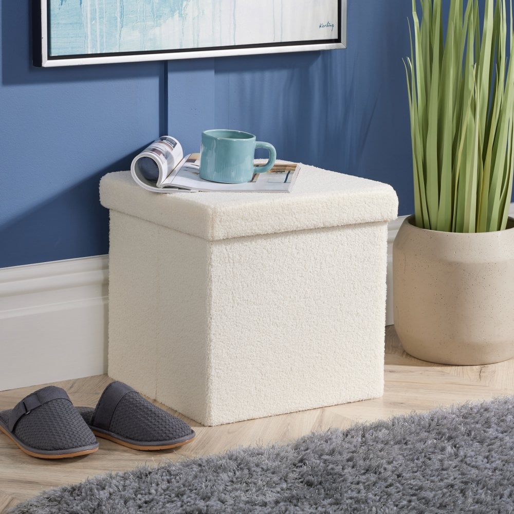 Teddy Fur Boucle Square Folding Ottoman