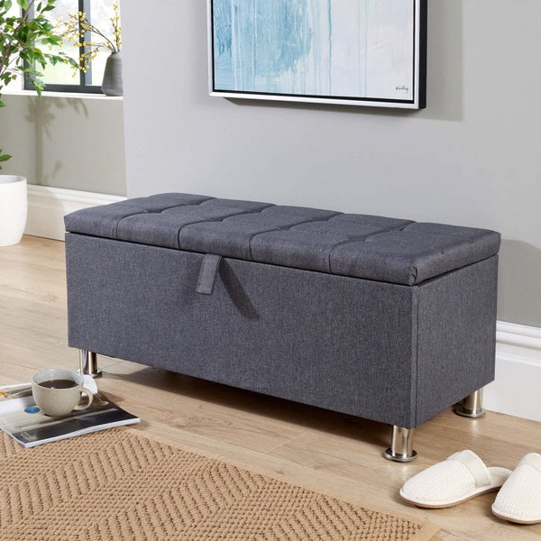 Pewter Padded Storage Ottoman
