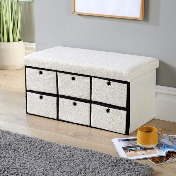 Folding Storage Ottoman with 6 Drawers