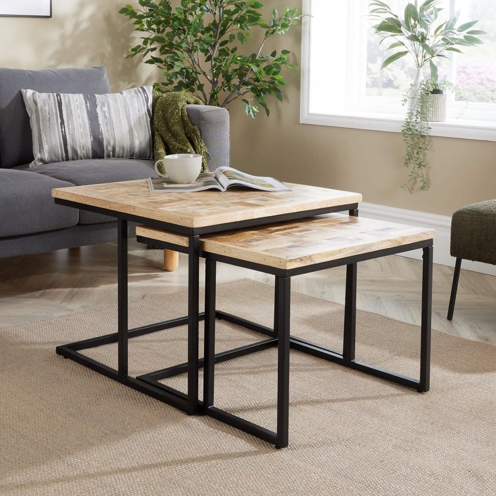 Reno Nest of 2 Solid Mango Wood Square Tables
