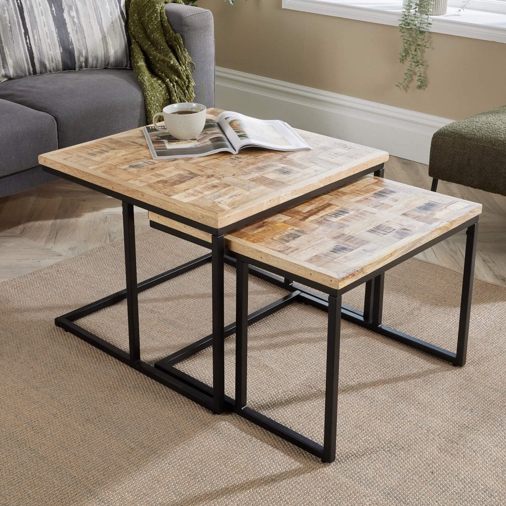 Reno Nest of 2 Solid Mango Wood Square Tables