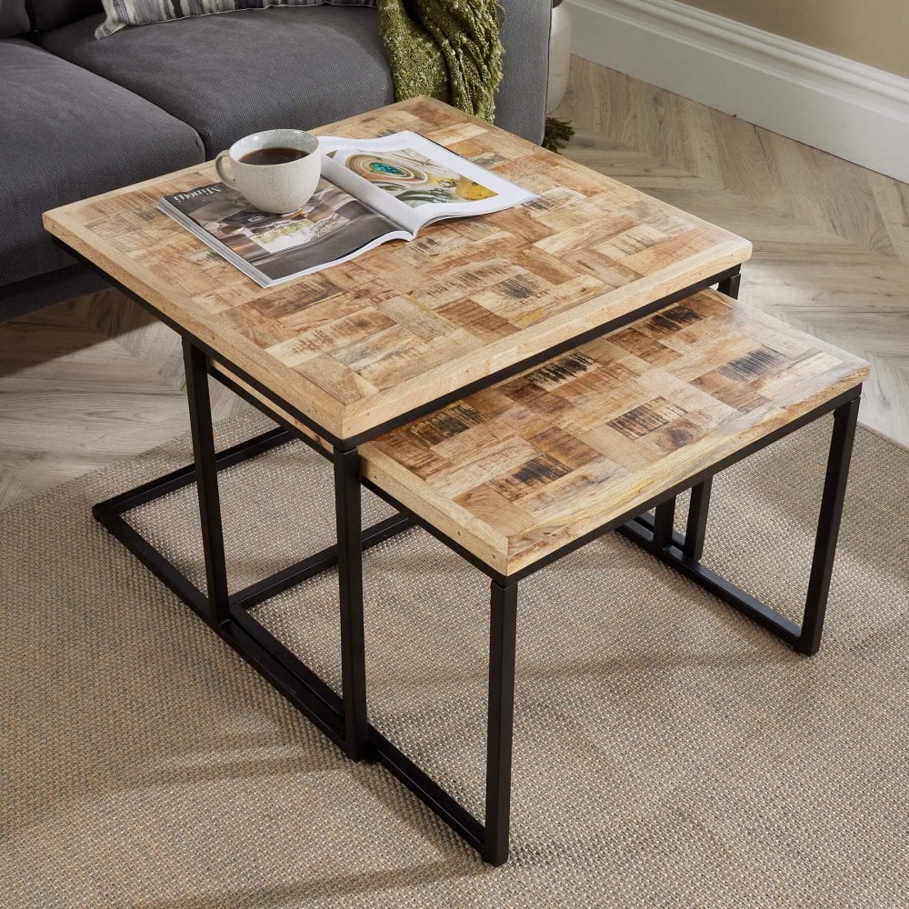 Reno Nest of 2 Solid Mango Wood Square Tables