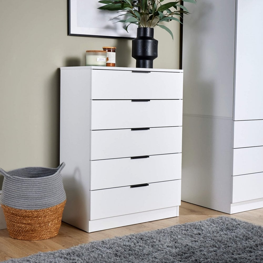 Phoenix Tall Chest of 5 Storage Drawers