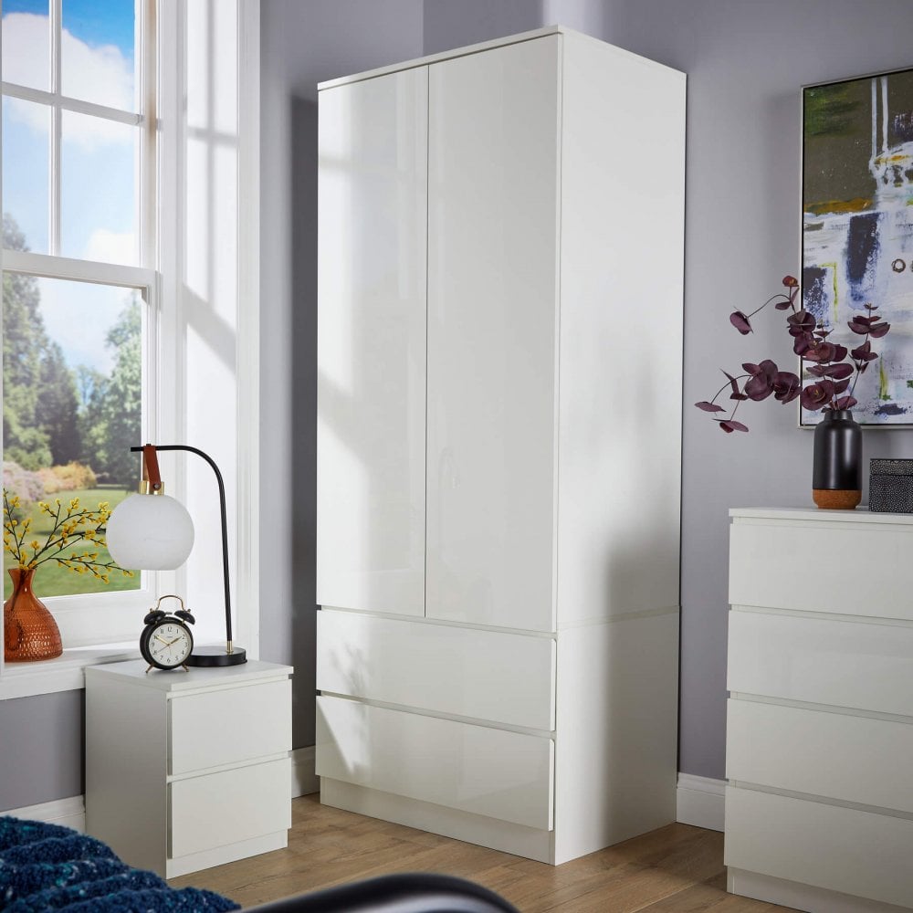 Lugano High Gloss 2 Door & 2 Drawer Wardrobe