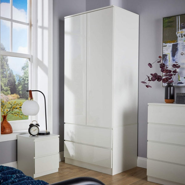 Lugano High Gloss 2 Door & 2 Drawer Wardrobe
