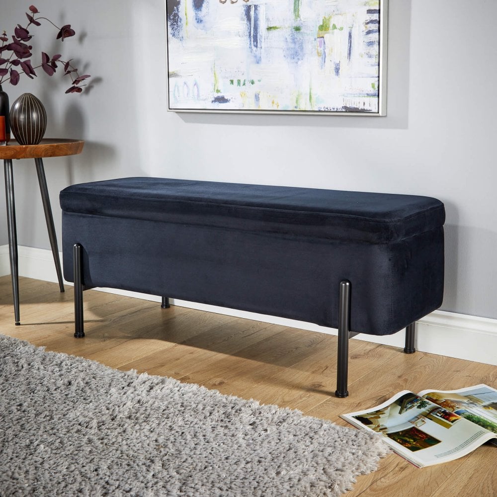 Storage Ottoman with Black Metal Legs