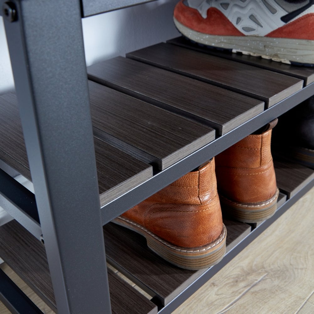 Spalding Black Shoe Storage Bench with PU Leather Seat