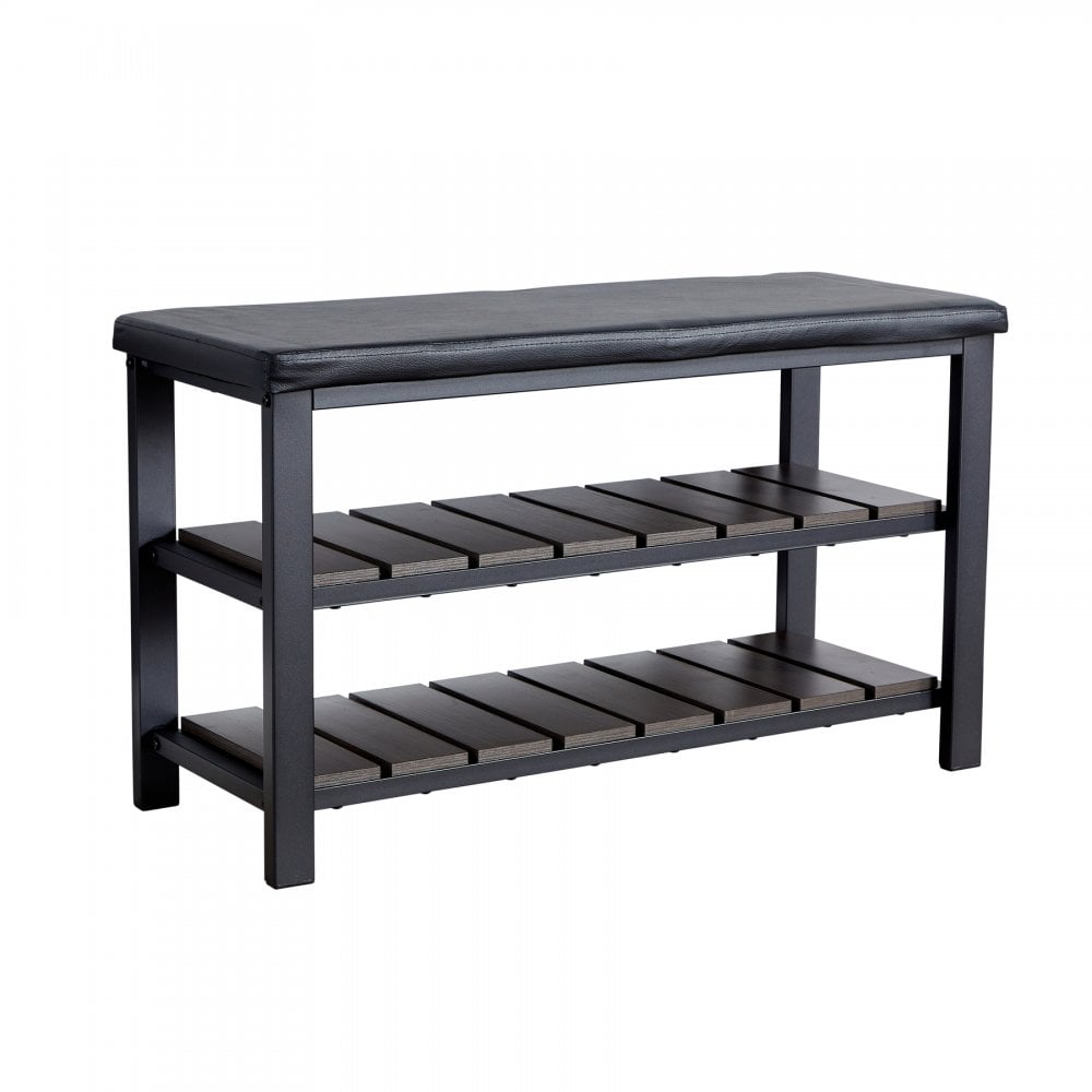 Spalding Black Shoe Storage Bench with PU Leather Seat