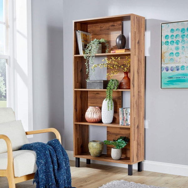 Newton Industrial Textured Oak 4 Tier Bookcase