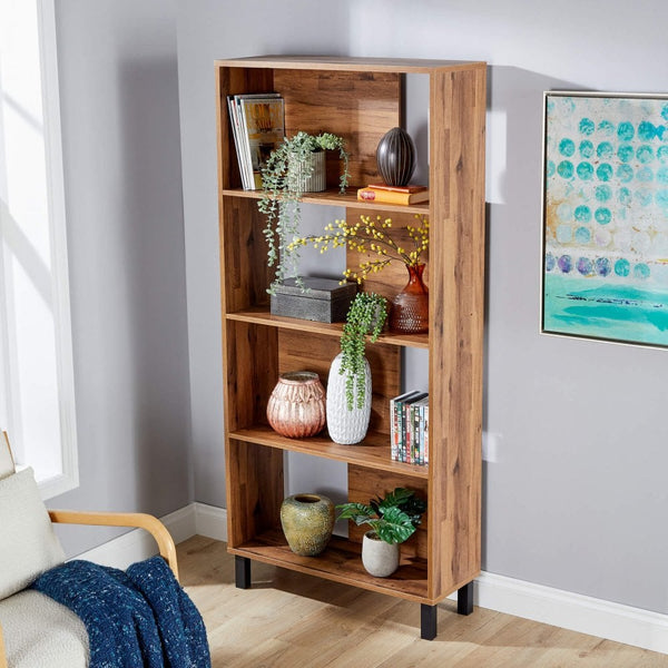 Newton Industrial Textured Oak 4 Tier Bookcase