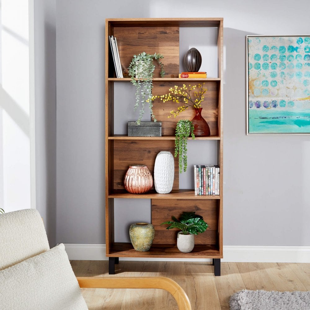 Newton Industrial Textured Oak 4 Tier Bookcase