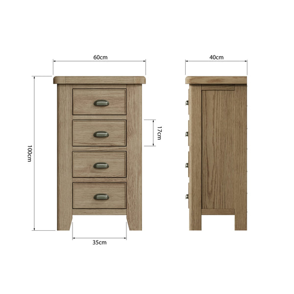 Holcombe Smoked Oak Chest of 4 Drawers Fully Assembled