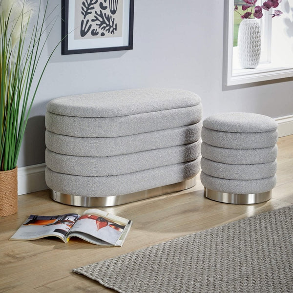 Cake Set of 2 Boucle Storage Ottomans