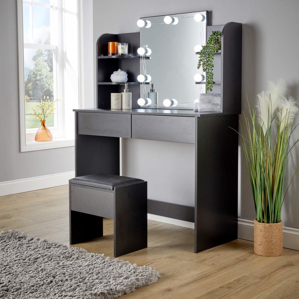 Julia Black Dressing Table with Stool