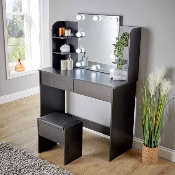 Julia Black Dressing Table with Stool