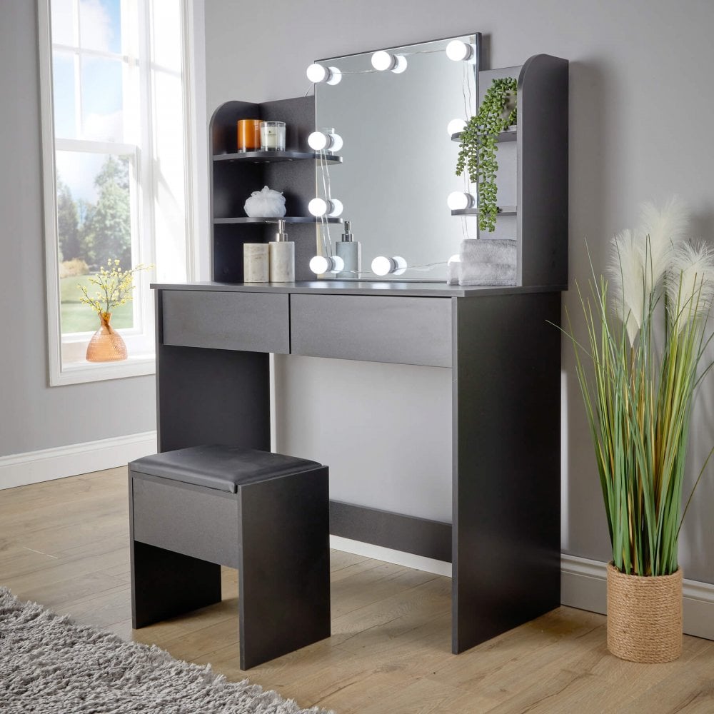 Julia Black Dressing Table with Stool