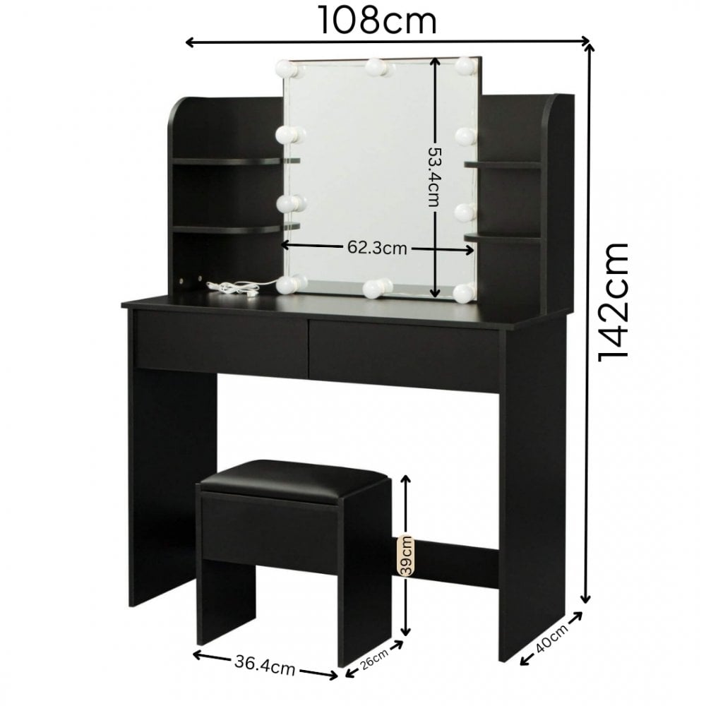 Julia Black Dressing Table with Stool