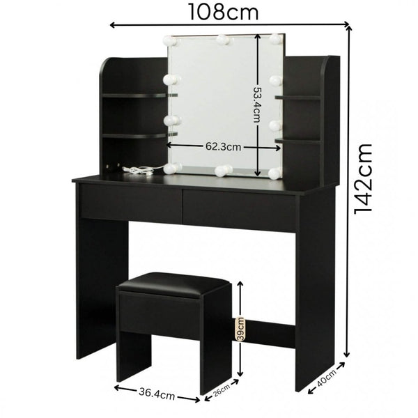 Julia Black Dressing Table with Stool