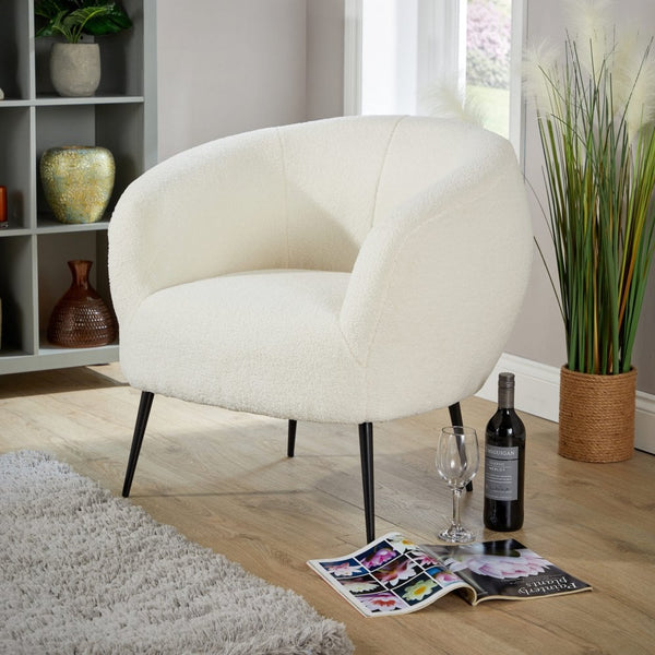 Elko Round Back White Faux Fur Chair