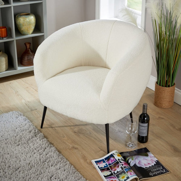 Elko Round Back White Faux Fur Chair