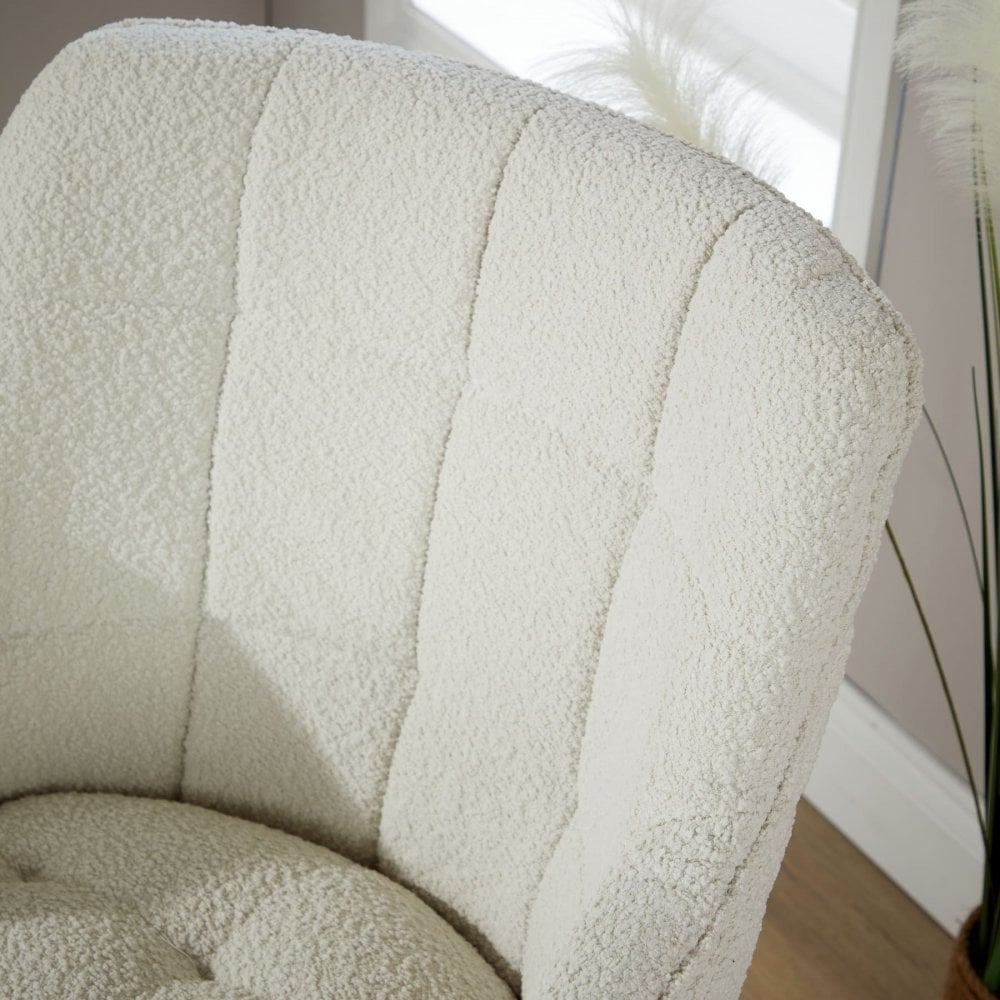 Boucle White Accent Armchair with Black Metal Legs