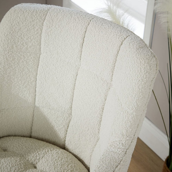 Boucle White Accent Armchair with Black Metal Legs