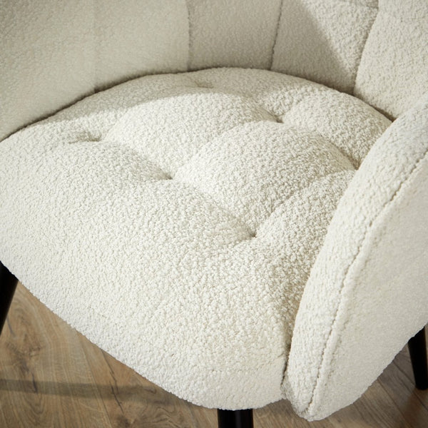 Boucle White Accent Armchair with Black Metal Legs