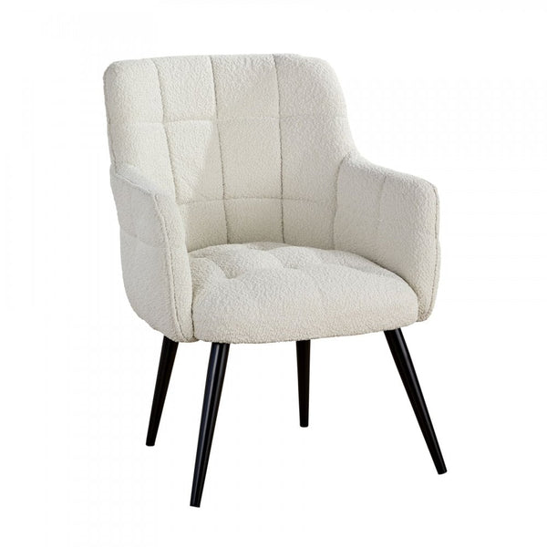 Boucle White Accent Armchair with Black Metal Legs