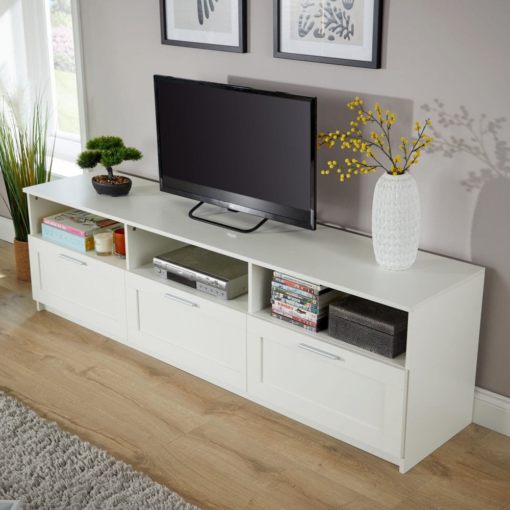 Latham 3 Drawer TV Stand White