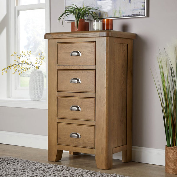 Holcombe Smoked Oak Chest of 4 Drawers Fully Assembled