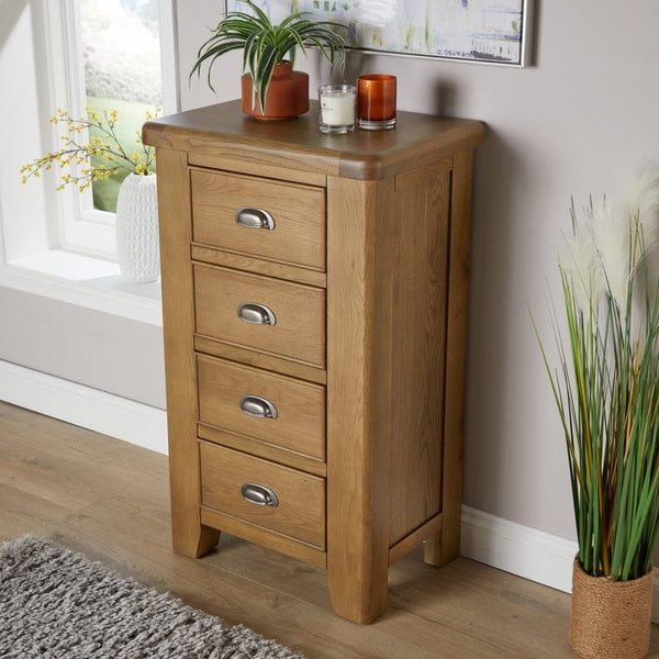 Holcombe Smoked Oak Chest of 4 Drawers Fully Assembled
