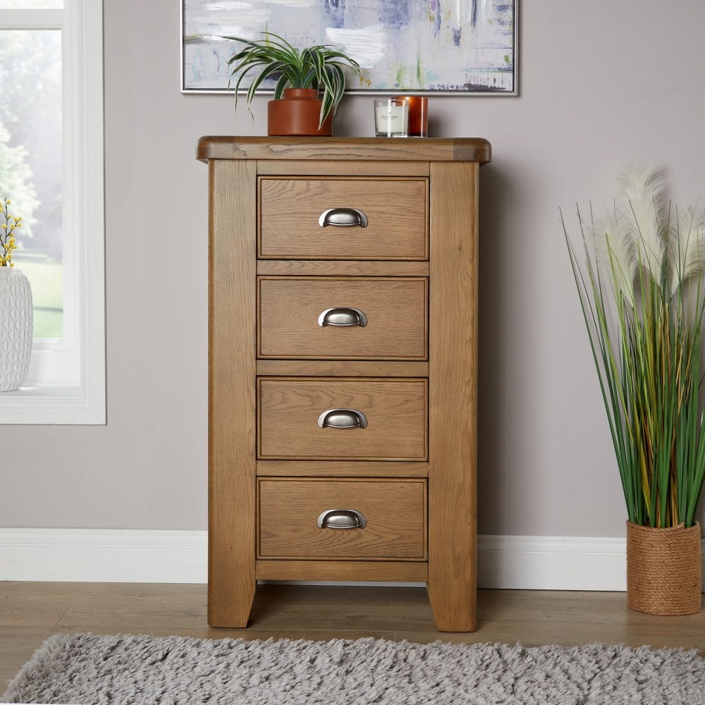 Holcombe Smoked Oak Chest of 4 Drawers Fully Assembled