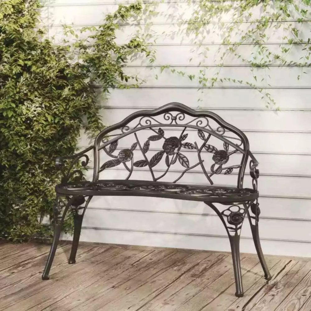Rose Detail Metal Garden Bench