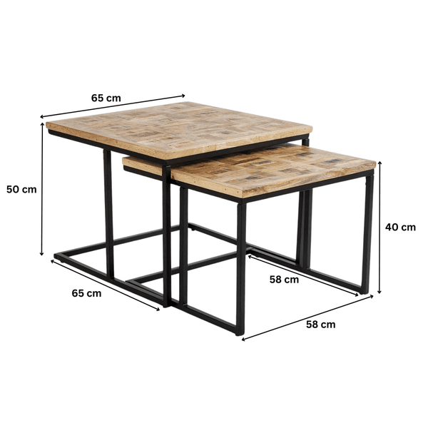 Reno Nest of 2 Solid Mango Wood Square Tables